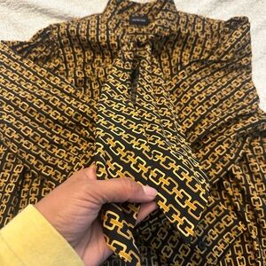 Black and gold blouse with tie in front